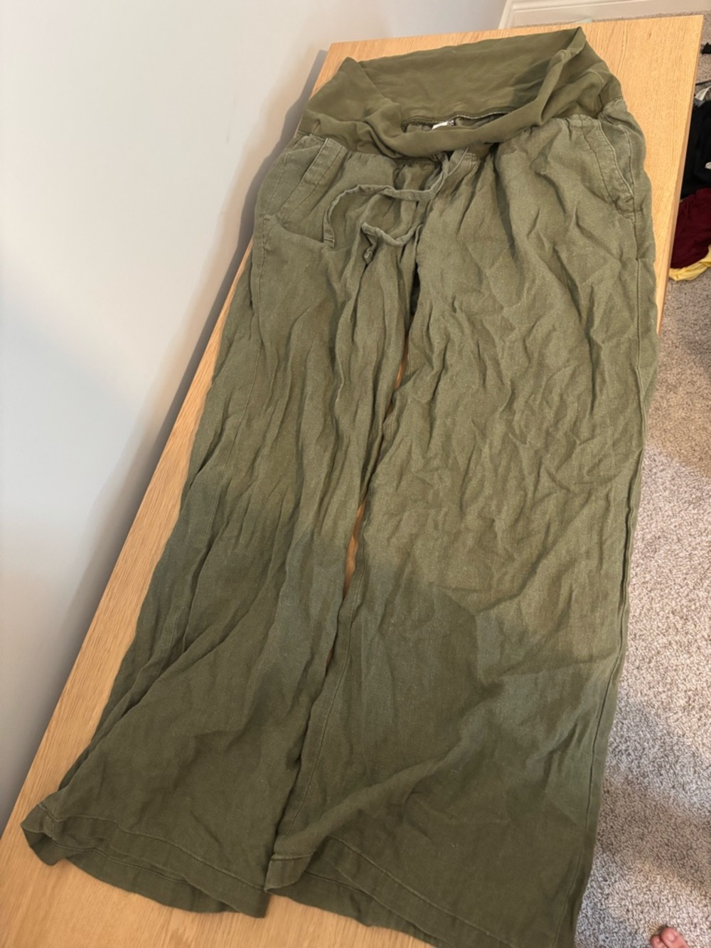 Old Navy Maternity Olive Drawstring Wide-Leg Pants size medium